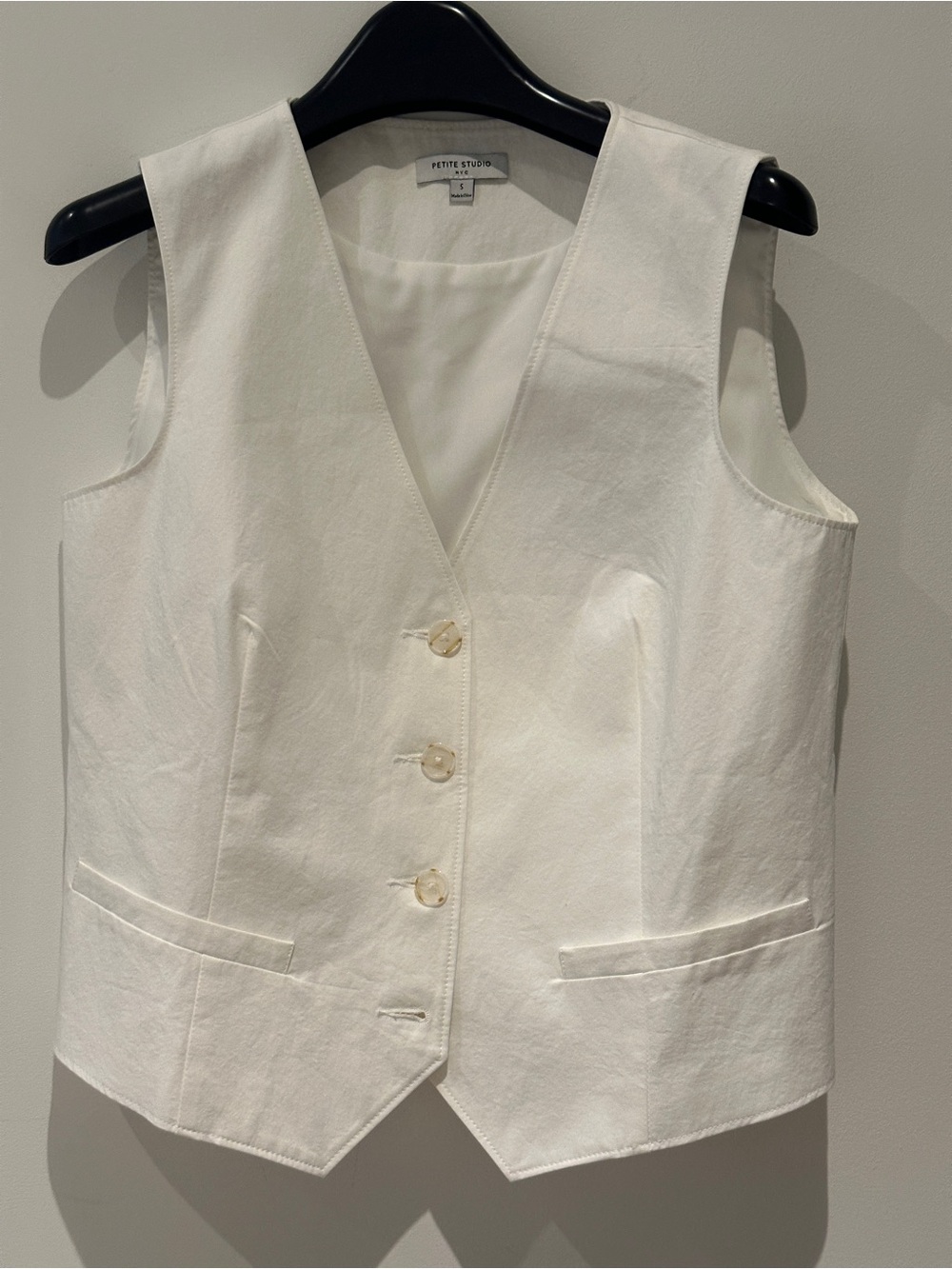 NWOT-Petite Studio Cream V-Neck Button Vest
